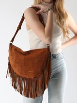 Schoudertas Rodeo Leder Met Franjes Nat et nin Bruin vintage RODEOFRA-vue-porte