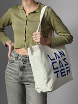Schoudertas Tote Bag 3 Lines Katoen Lancaster Beige tote bag 3 lines 6-vue-porte