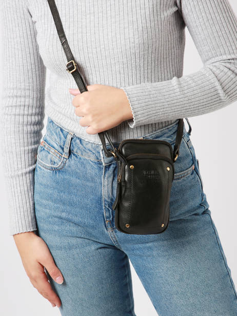 Telefoonetui /cross Body Leder Basilic pepper Zwart boston BBOS04 ander zicht 1